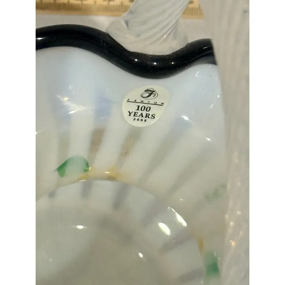 Fenton 100th Anniversary Hand-Painted Glass Basket SunflowersBees w/Original Tag